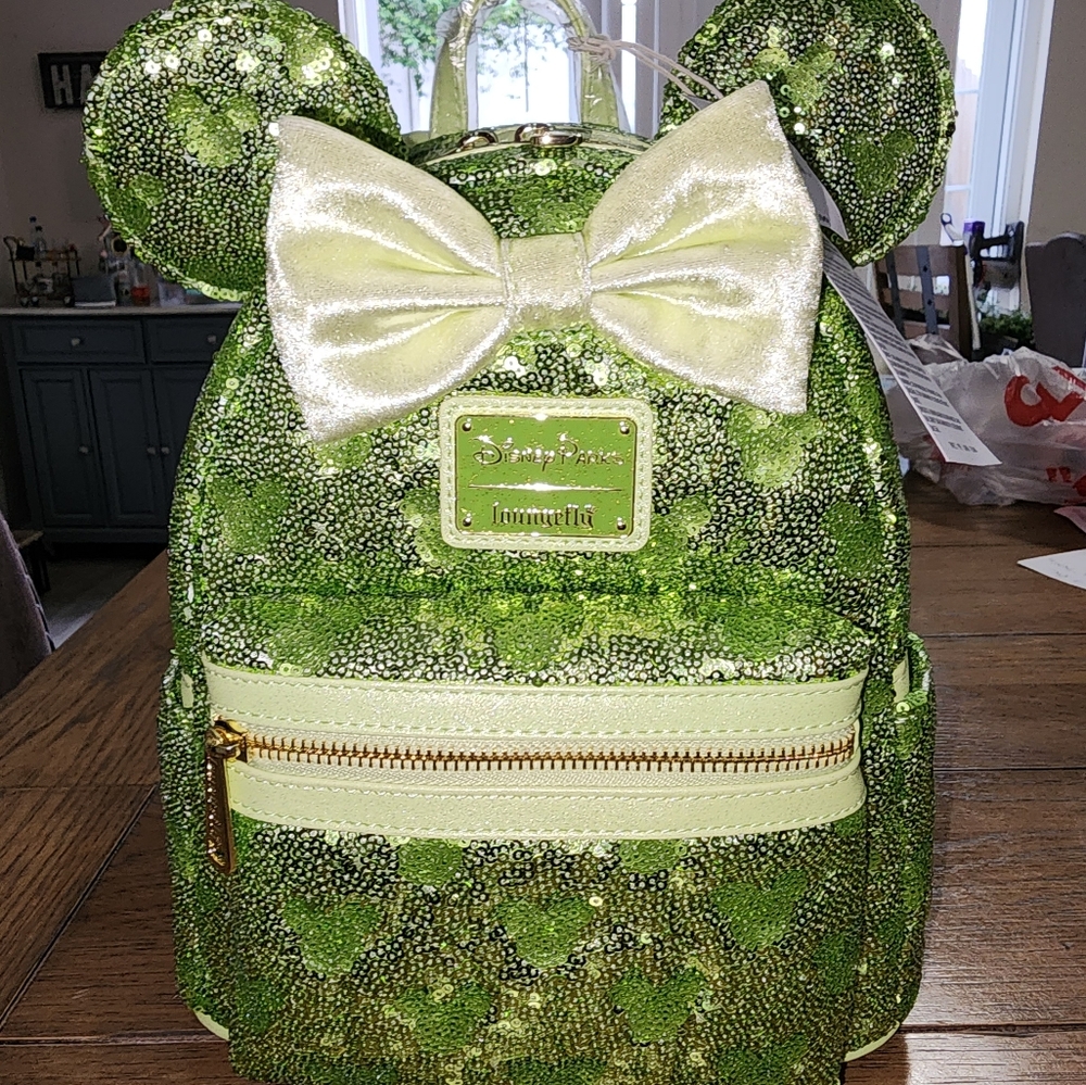 Loungefly Green and Cream Backpack with Bow